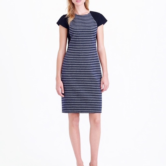 J. CREW Colorblock Stripe Tweed Blue Dress Size 8 - Picture 1 of 5